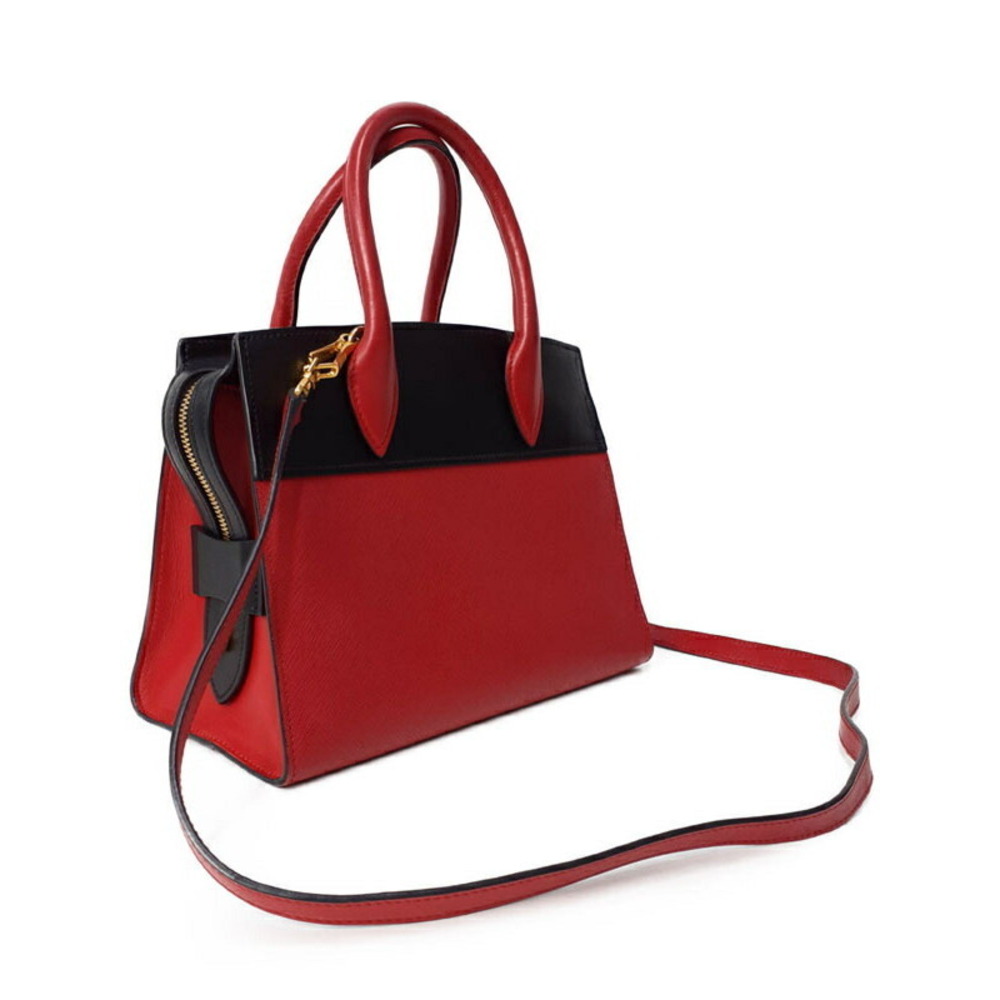 Prada Saffiano red Esplanade black leather handbag